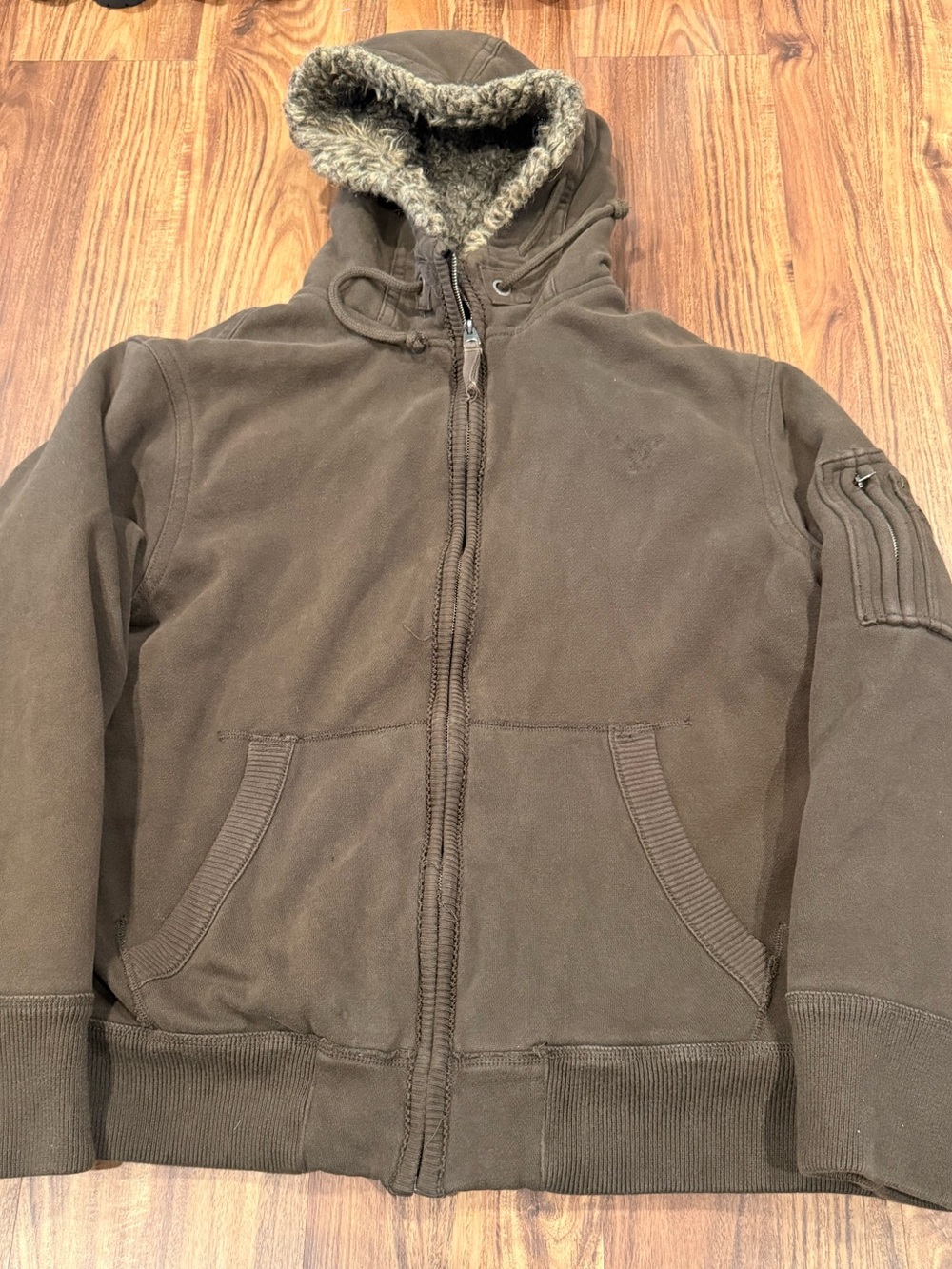 Vintage American Eagle Hoodie Mens 2XL Sherpa Lined Zip Faux Fur Grunge Y2K